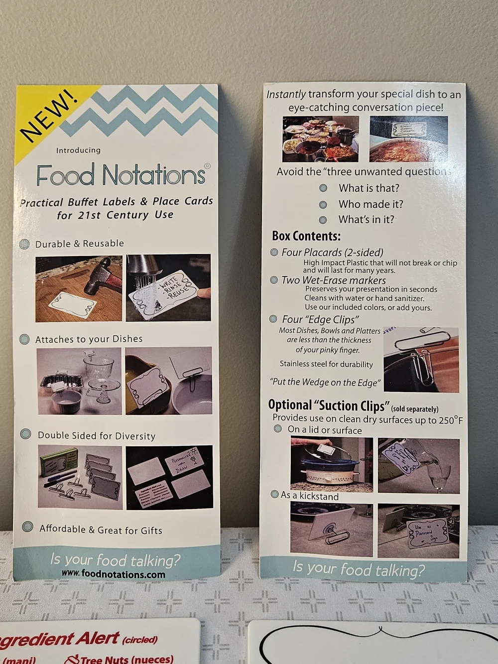 Food Notations Reusable Buffet Label Place Cards w/ Markers 2 Allergy Specific